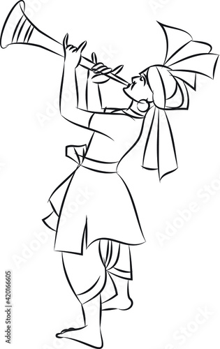 Pipani (traditional) or trumpet player from Maharashtra performing on various occasions  