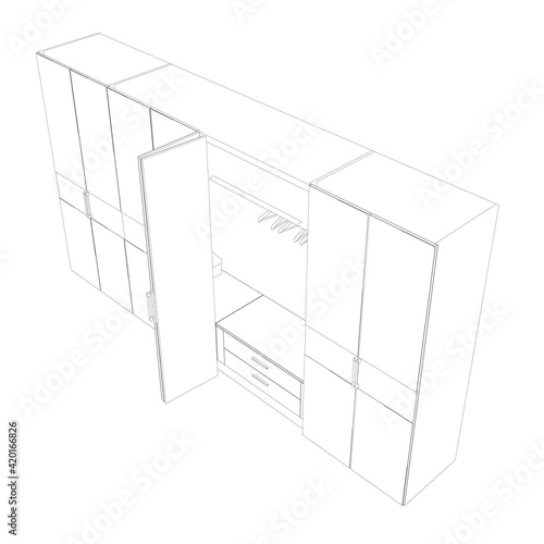 The outline of the wardrobe. Hangers in an empty closet. Vector illustration