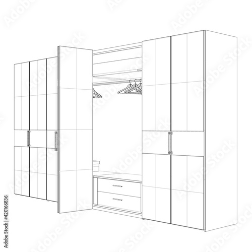 The outline of the wardrobe. Hangers in an empty closet. Vector illustration