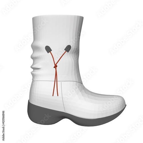 Model of a polygonal white female boot. Side view. 3D. Vector illustration