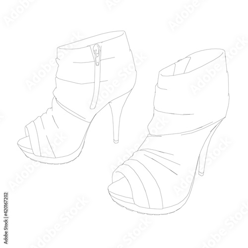 High-heeled shoes contour. Womens shoes isolated on white background. Vector illustration