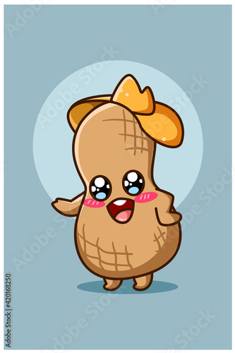 A cute and pretty peanut cartoon illustration