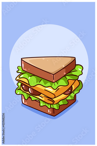 Sweet sandwich bread cartoon illustration