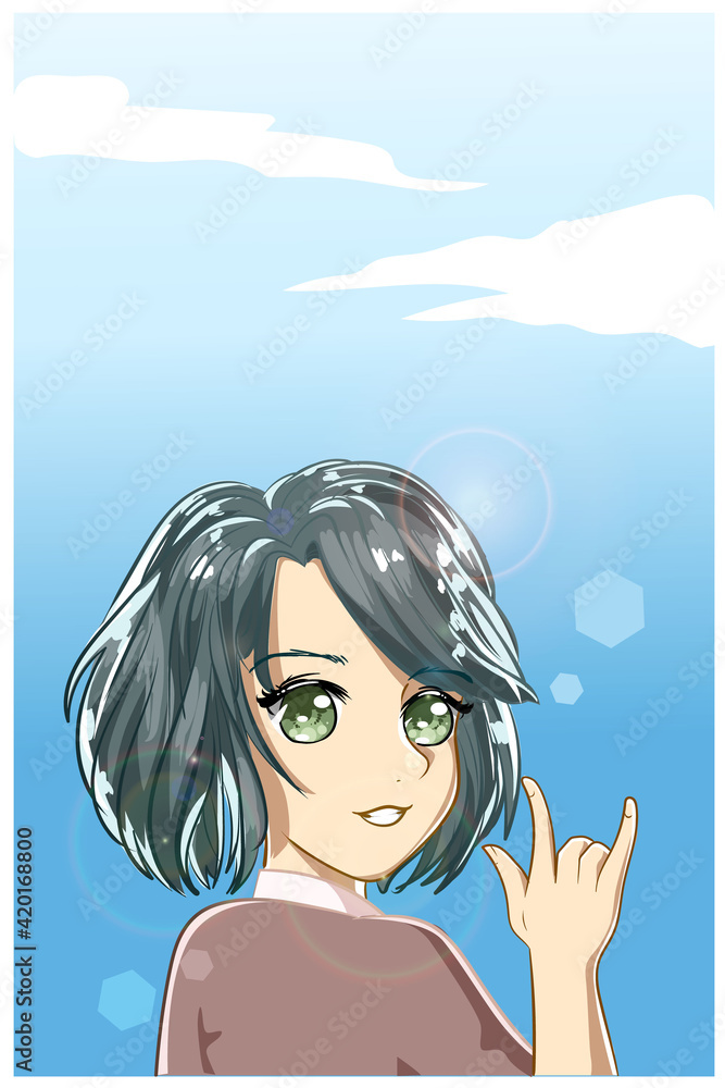 Cute and beautiful little girl with metal hand cartoon illustration Cute and beautiful little girl with metal hand cartoon illustration