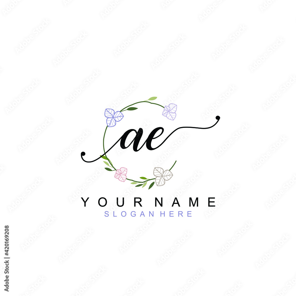 AE Beautiful initial handwriting logo template AE Beautiful initial handwriting logo template