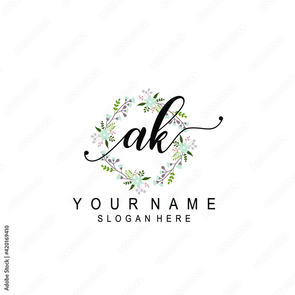 AK beautiful Initial handwriting logo template AK beautiful Initial handwriting logo template