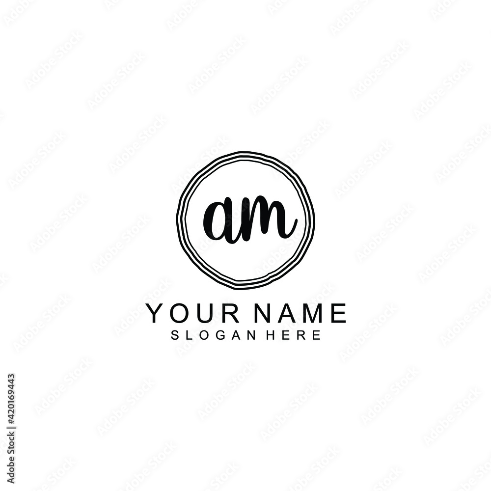 AM beautiful Initial handwriting logo template AM beautiful Initial handwriting logo template