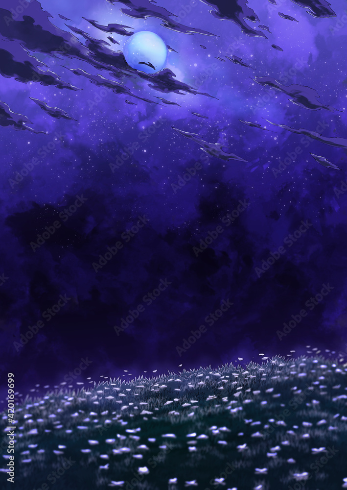 Night beautiful anime hills scenery landscape full of stars Stock  Illustration | Adobe Stock
