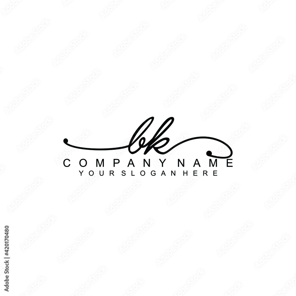 BK beautiful Initial handwriting logo template BK beautiful Initial handwriting logo template