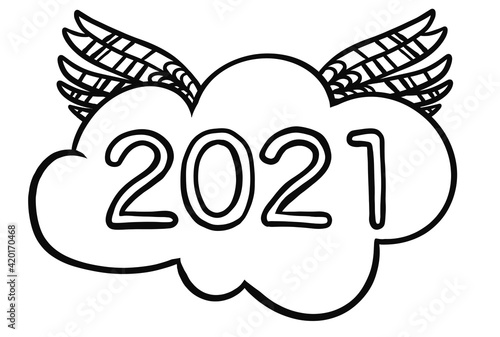 2021 Happy New Year logo text design. 2021 number design template. Illustration with black labels isolated.