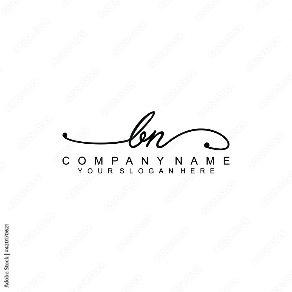 BN beautiful Initial handwriting logo template BN beautiful Initial handwriting logo template