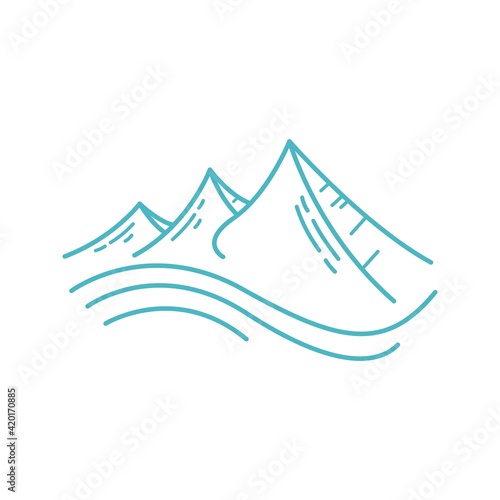 line art mountain perfect for healthy adventure food or drink club hobby vector illustration logo design