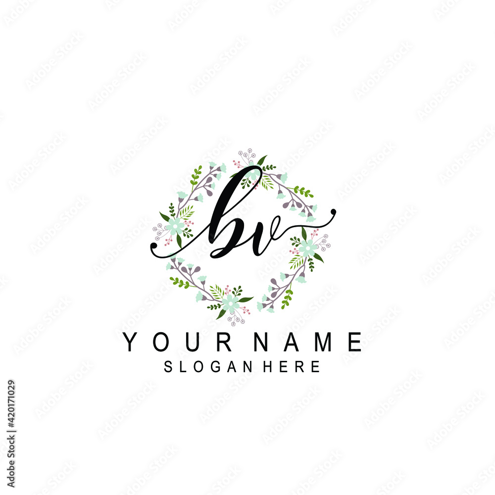 BV beautiful Initial handwriting logo template BV beautiful Initial handwriting logo template