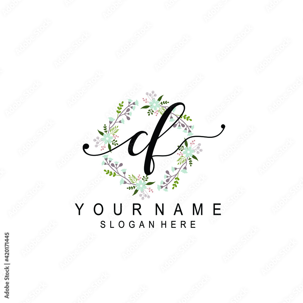 CF beautiful Initial handwriting logo template CF beautiful Initial handwriting logo template
