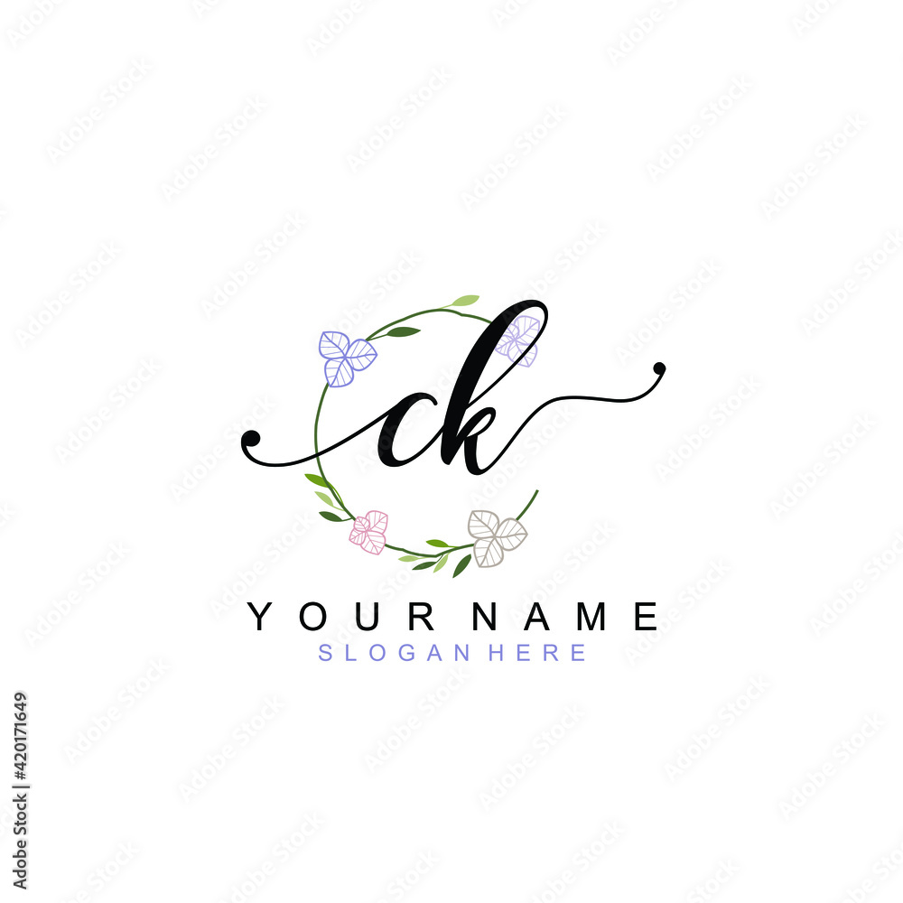 CK beautiful Initial handwriting logo template CK beautiful Initial handwriting logo template