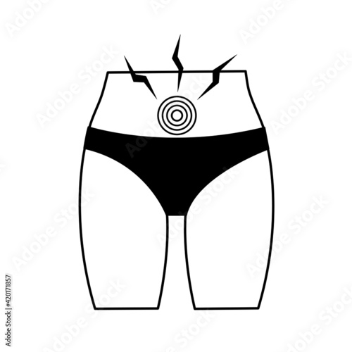 Period pain in flat design. Menstrual cramps in black and white line art.