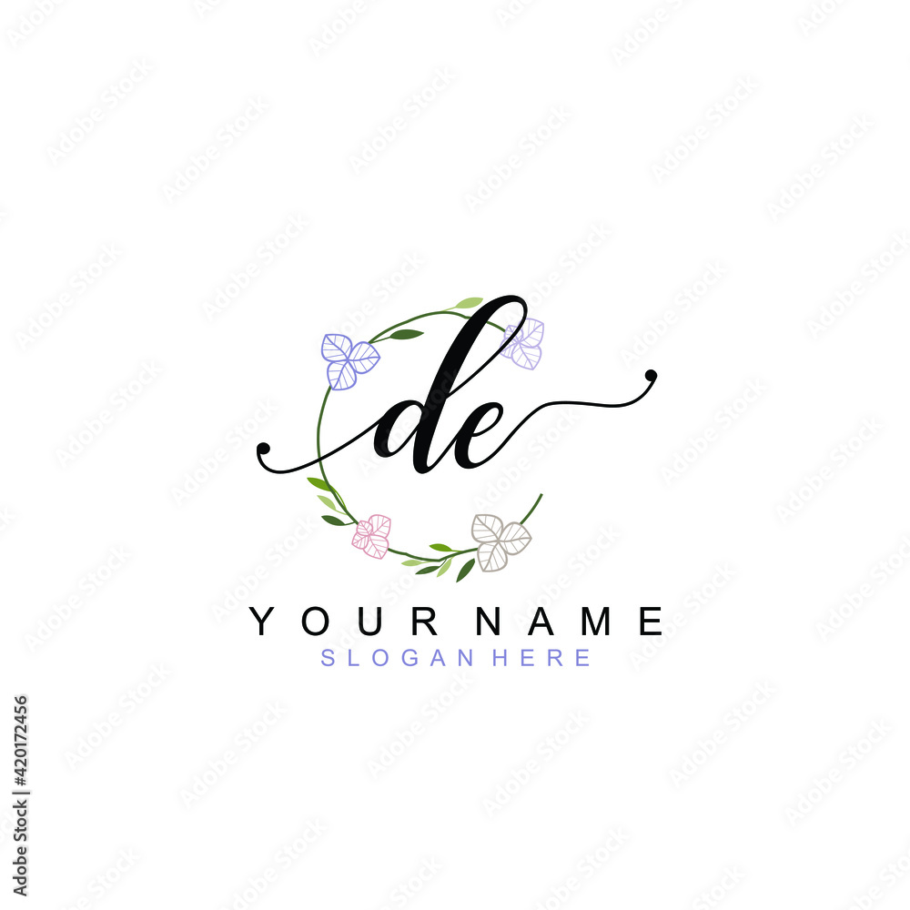 DE beautiful Initial handwriting logo template DE beautiful Initial handwriting logo template