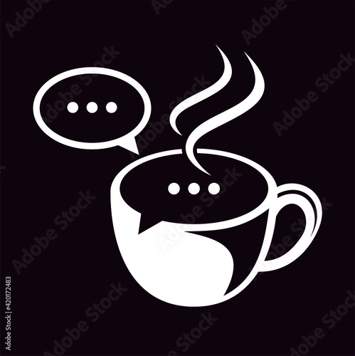illustration of coffee and conversation, icon for the coffee shop.