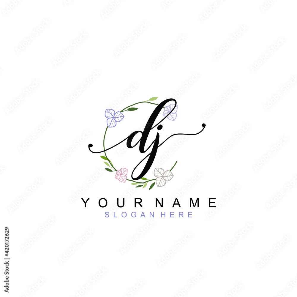 DJ beautiful Initial handwriting logo template DJ beautiful Initial handwriting logo template