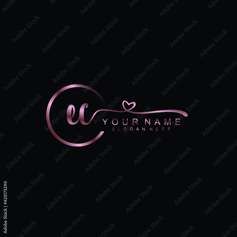 EC beautiful Initial handwriting logo template EC beautiful Initial handwriting logo template