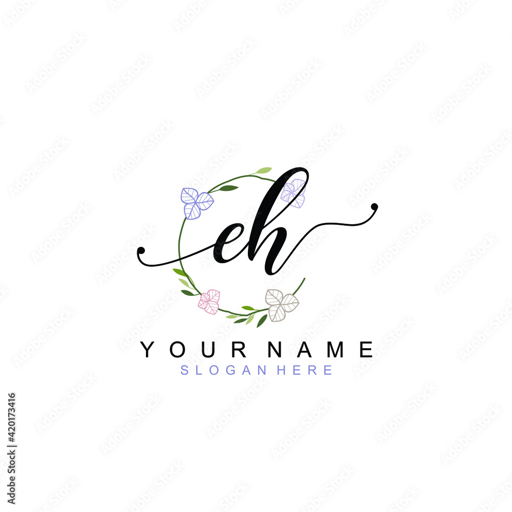 EH beautiful Initial handwriting logo template EH beautiful Initial handwriting logo template