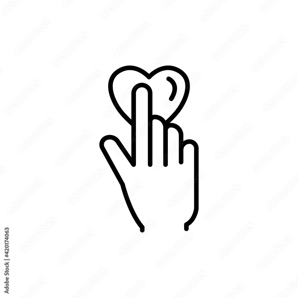Fototapeta premium Hand line icon with heart. touch. Editable stroke. Design template vector