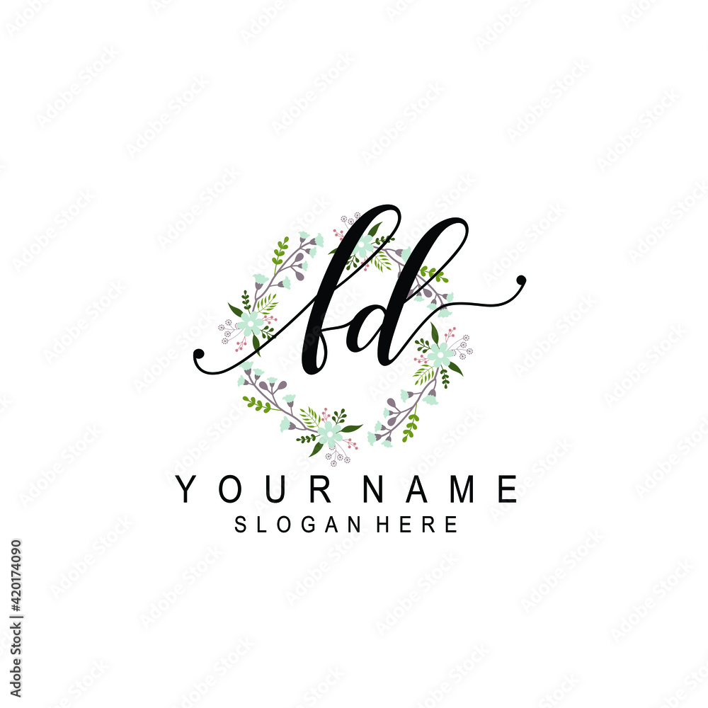 FD beautiful Initial handwriting logo template FD beautiful Initial handwriting logo template