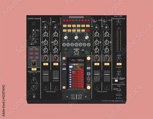 DJ mixer vector detail. Background for DJ posters. Musical equipment. CDJ Icon for online store. DJ- image for printing on a t-shirt. Image for application on a smartphone case. Nightlife theme.