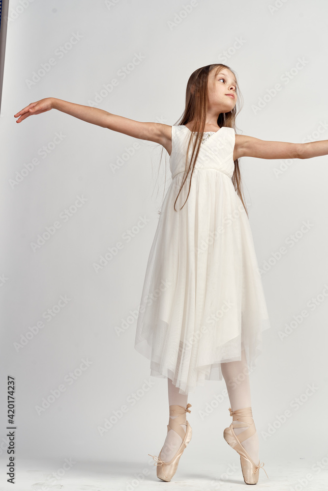 Cute little girl ballerina dance performed studio Cute little girl ballerina dance performed studio