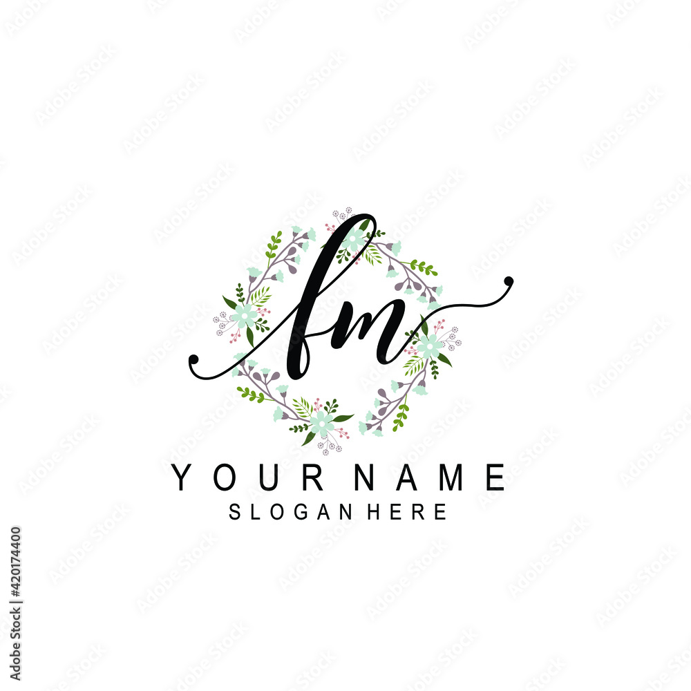 FM beautiful Initial handwriting logo template FM beautiful Initial handwriting logo template