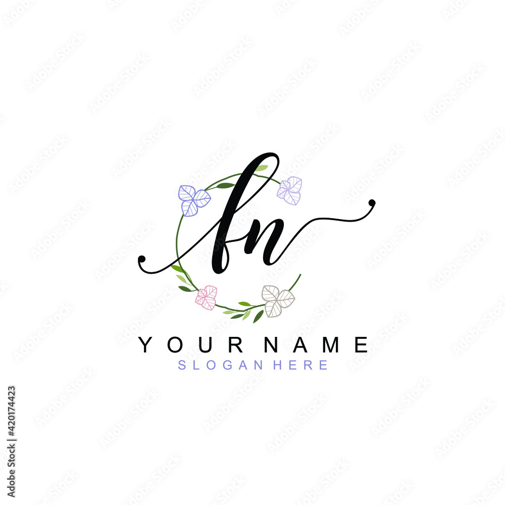 FN beautiful Initial handwriting logo template FN beautiful Initial handwriting logo template