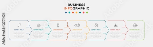 Minimal thin line Business Infographics template. Timeline with 6 steps, options and marketing icons .Vector linear infographic with two circle conected elements. Can be use for presentation.