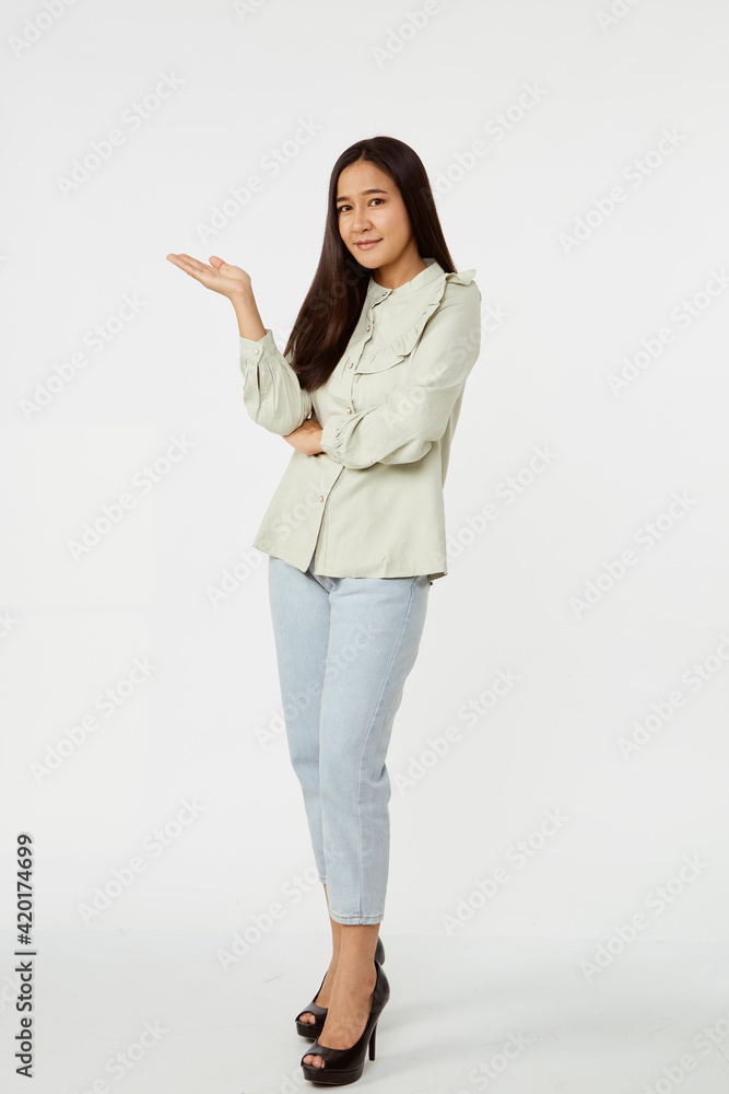 Fashion model wearing jeans shirt with emotions Fashion model wearing jeans shirt with emotions