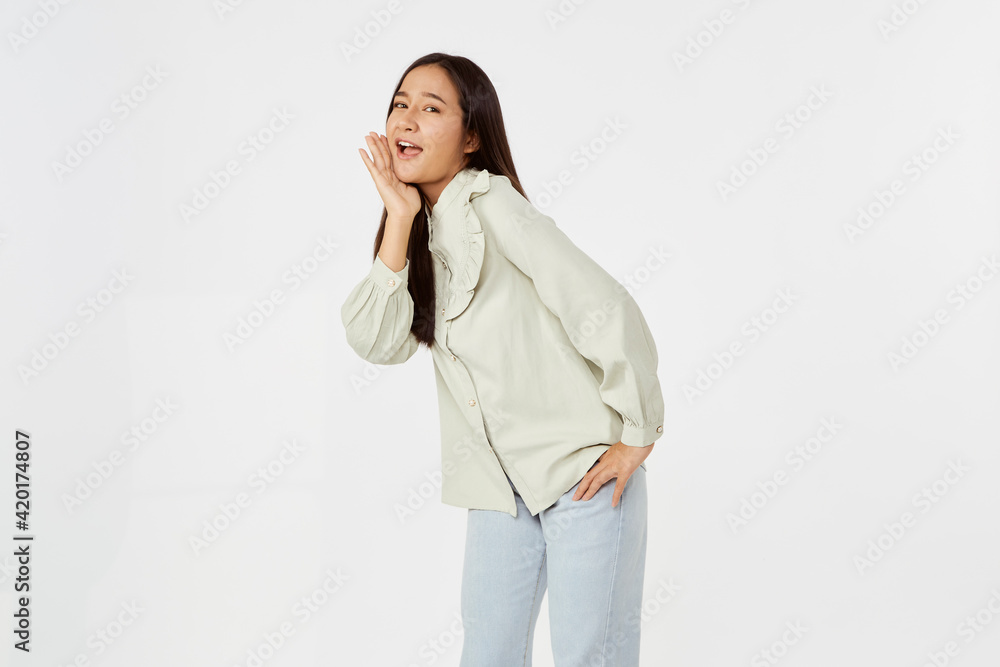 Fashion model wearing jeans shirt with emotions Fashion model wearing jeans shirt with emotions