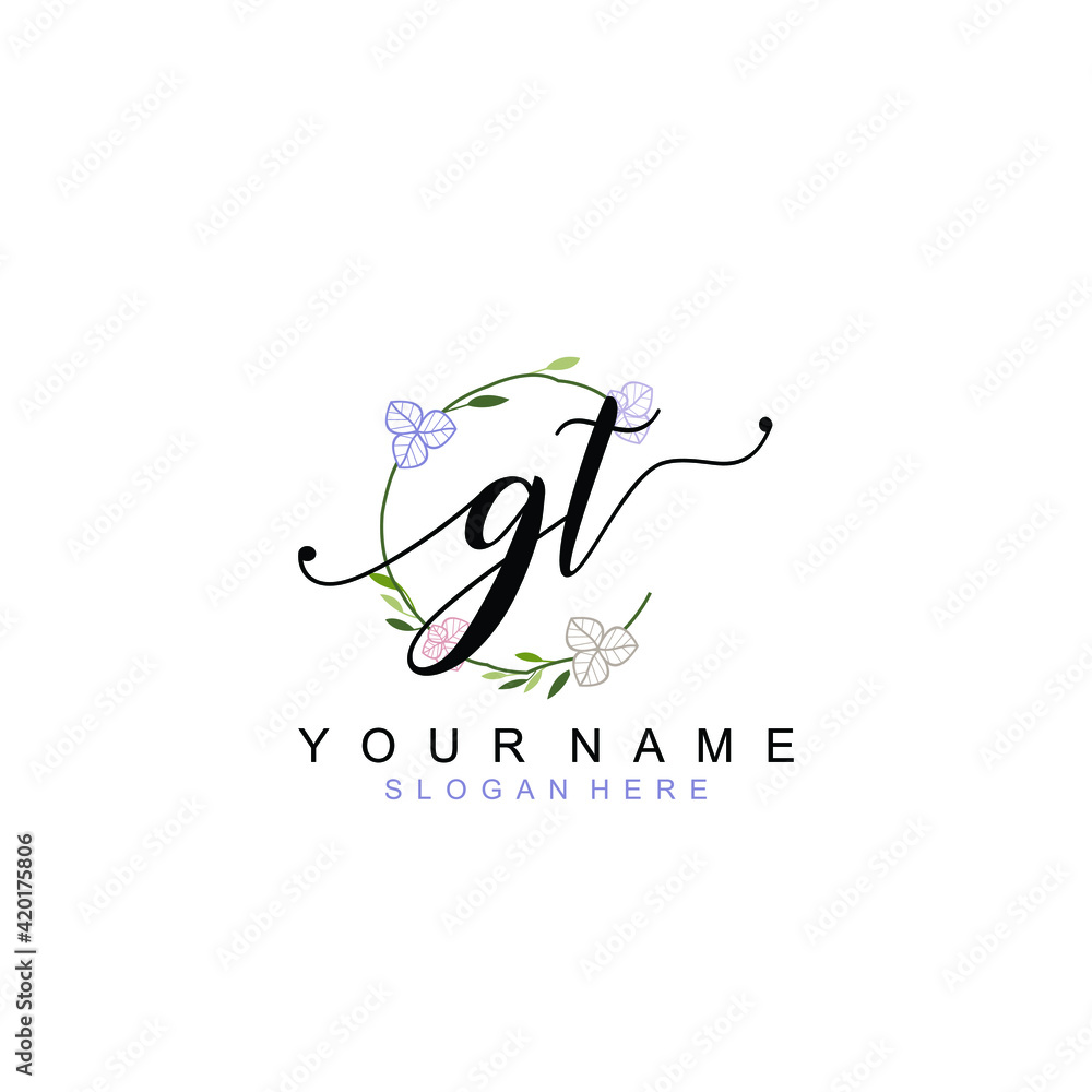 GT beautiful Initial handwriting logo template GT beautiful Initial handwriting logo template