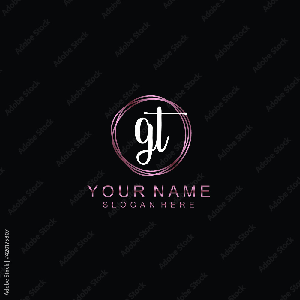 GT beautiful Initial handwriting logo template GT beautiful Initial handwriting logo template
