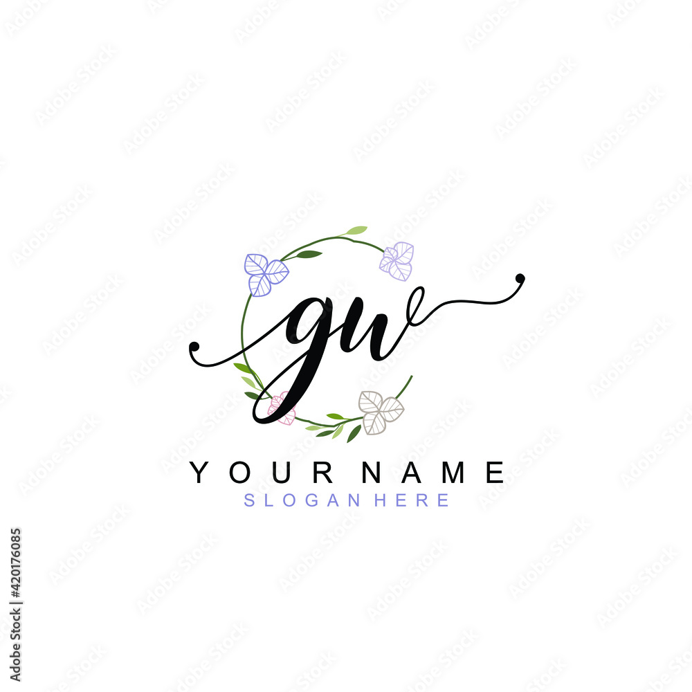 GW beautiful Initial handwriting logo template GW beautiful Initial handwriting logo template
