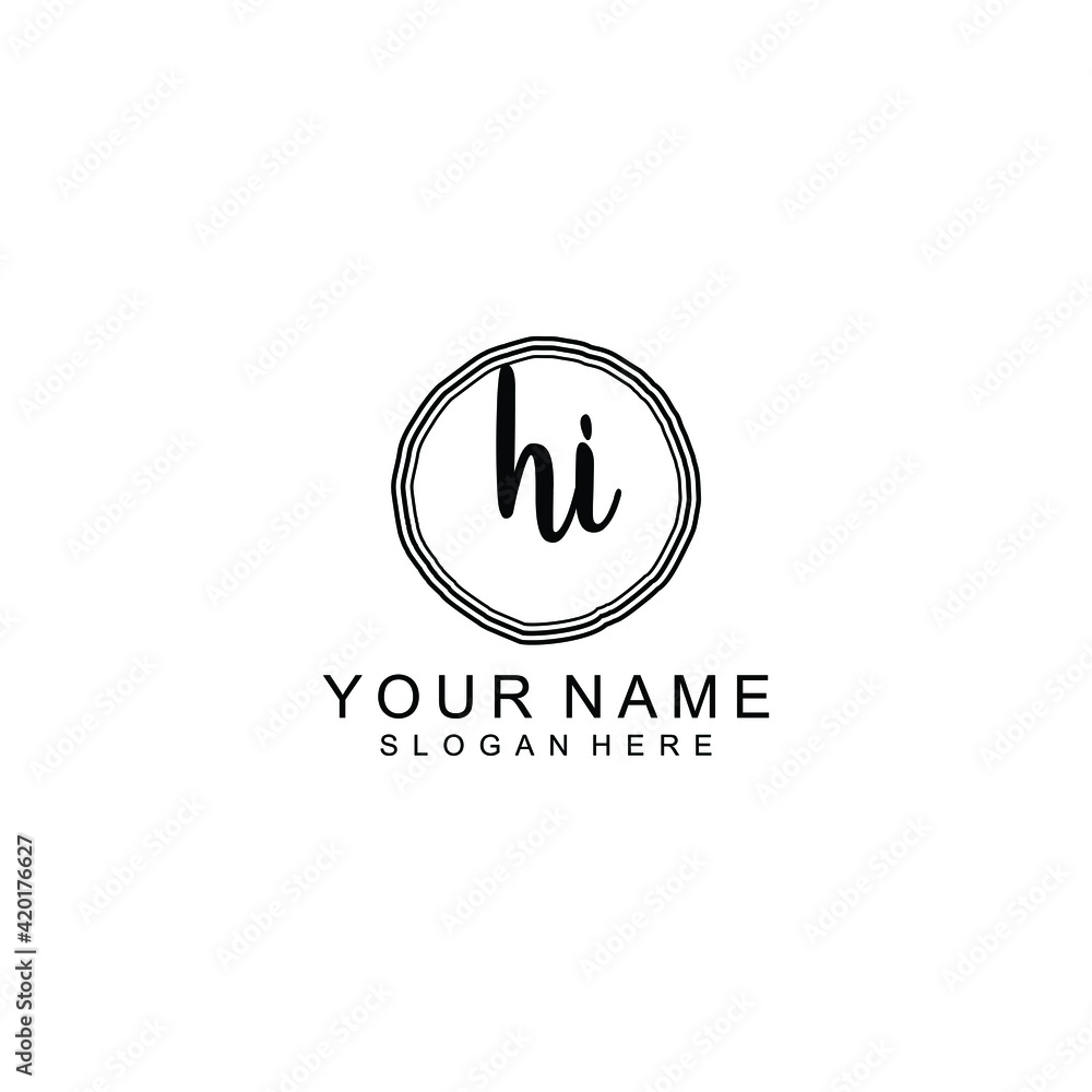 HI beautiful Initial handwriting logo template HI beautiful Initial handwriting logo template