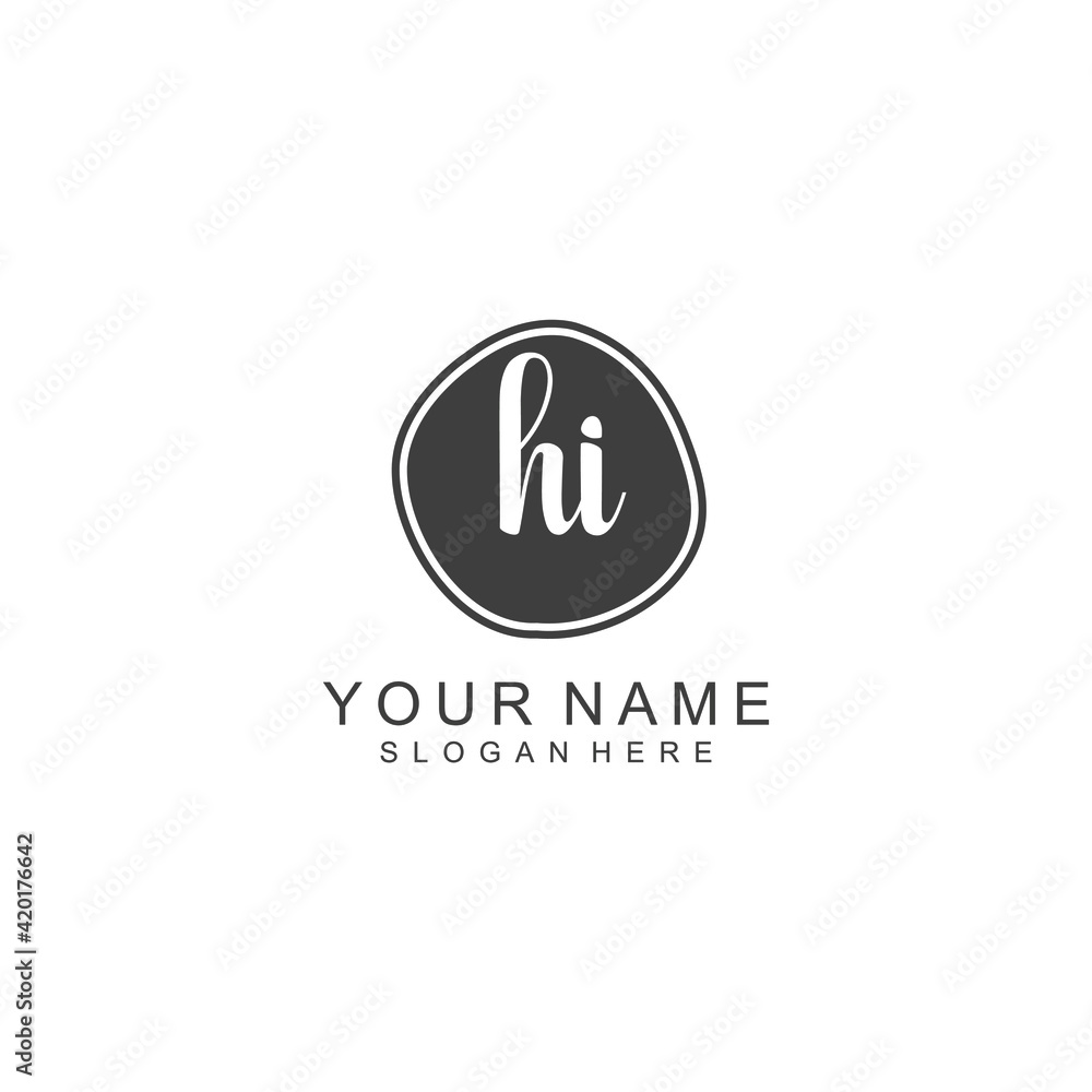HI beautiful Initial handwriting logo template HI beautiful Initial handwriting logo template