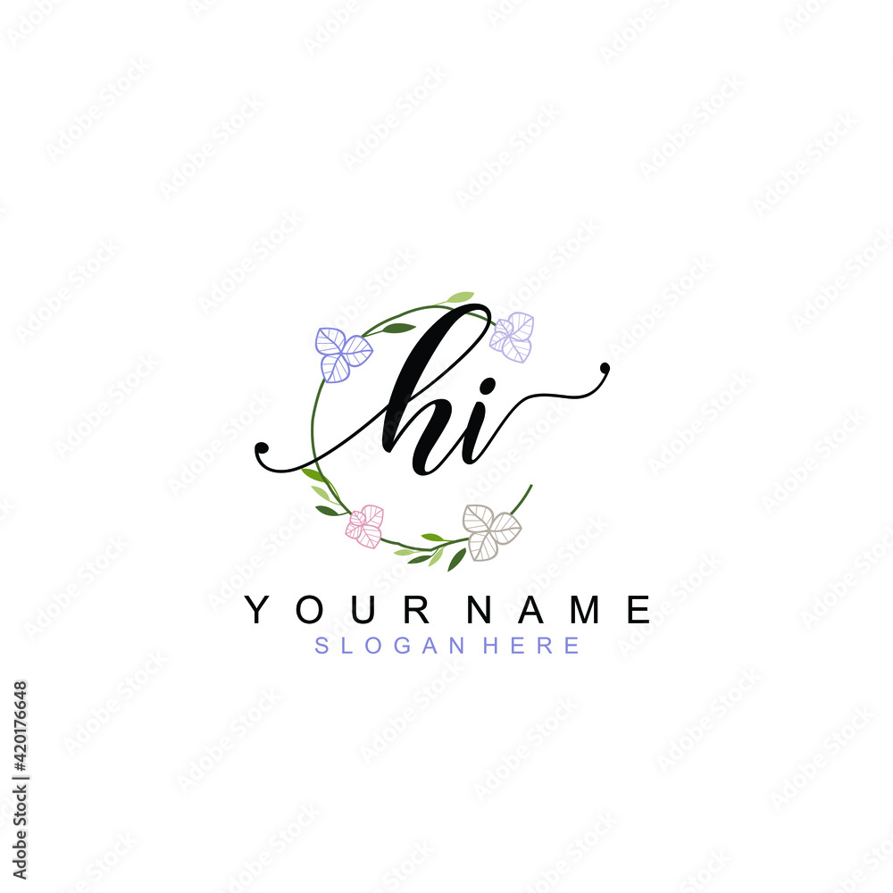 HI beautiful Initial handwriting logo template HI beautiful Initial handwriting logo template