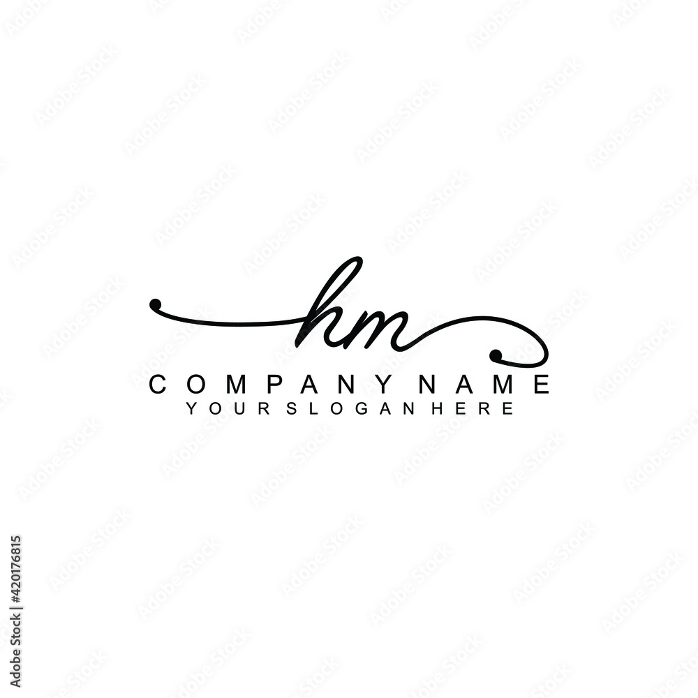 HM beautiful Initial handwriting logo template HM beautiful Initial handwriting logo template