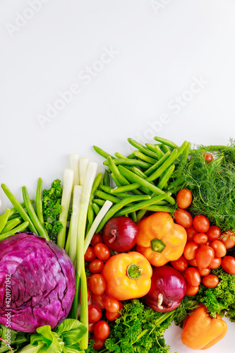 Fresh healthy colorful vegetable on white background.