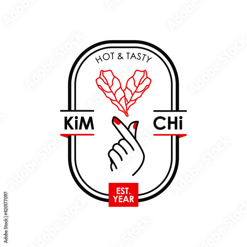 Kimchi Logo Simple Korean Fermented Vegetables Spicy Salad with Love Symbol Vector for Food and Asian Culinary Sticker Template Ideas