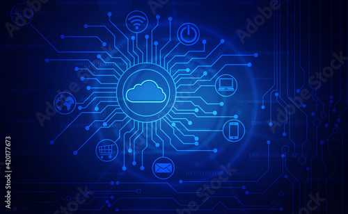 2d illustration of Cloud computing, Cloud Computing Concept, Cloud computing technology internet concept background