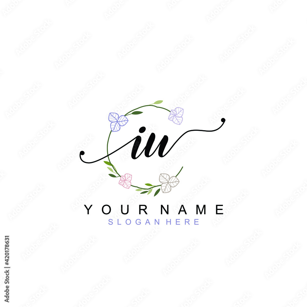 IU beautiful Initial handwriting logo template IU beautiful Initial handwriting logo template