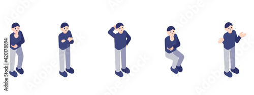イラスト素材　全身困るポーズの男性セット