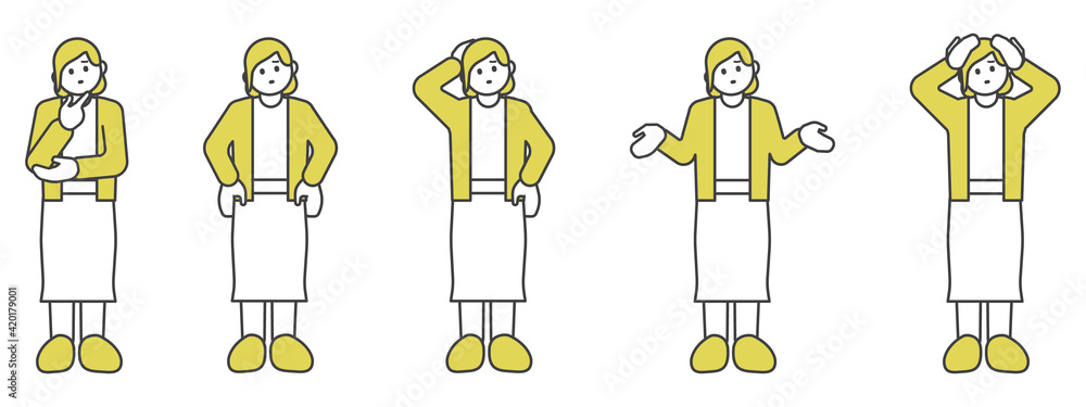 イラスト素材 全身困るポーズの女性セット Stock Vector Adobe Stock