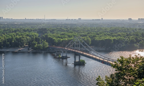 Pedestrian bridge across the Dnieper in Kyiv, Ukraine
