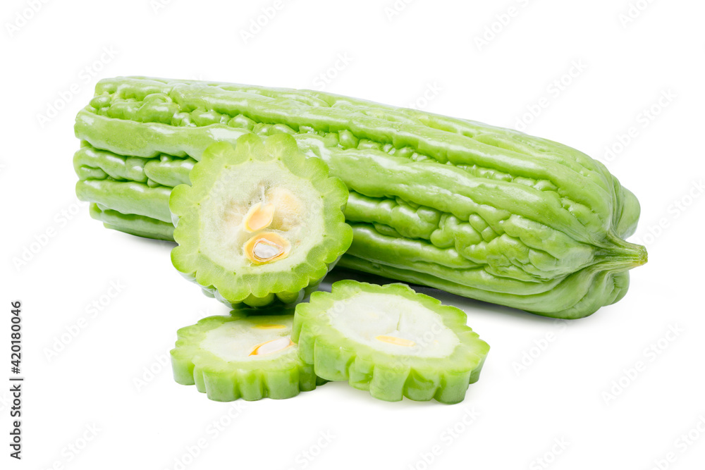 Fototapeta premium Fresh bitter melon on white background.