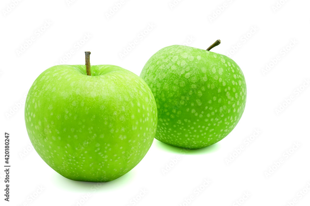 Flat lay of green Apple isolated on white background. Clipping path. Flat lay of green Apple isolated on white background. Clipping path.